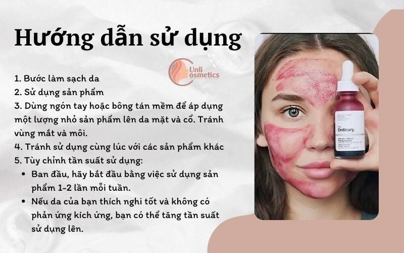 Hướng dẫn sử dụng Serum tẩy tế bào chết, cải thiện mụn The Ordinary AHA 30% BHA 2% Peeling Solution