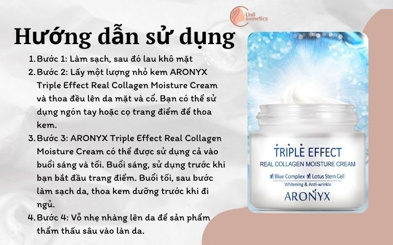 Hướng dẫn sử dụng Kem dưỡng ARONYX Triple Effect Real Collagen Moisture Cream 50ml