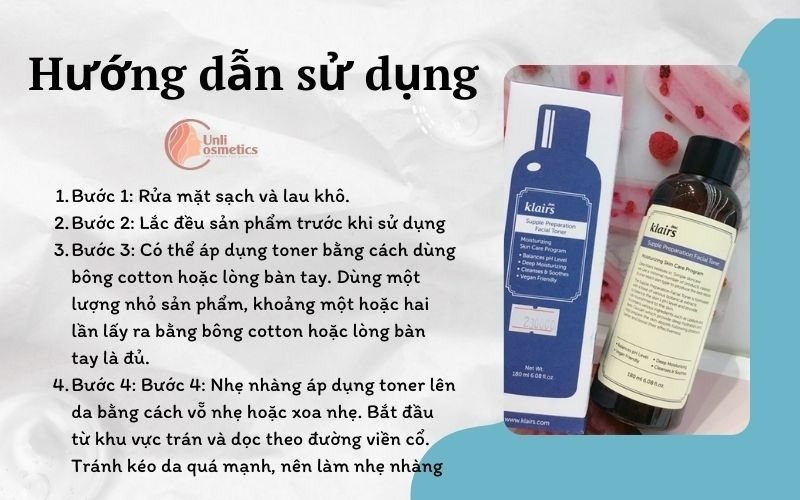 Hướng dẫn sử dụng Nước Hoa Hồng Klairs_Dưỡng ẩm và làm mềm da